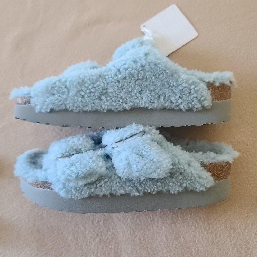Birkenstock Papillio Arizona Big Buckle Shearling Sandal Blue US 6 EU 37 NWOB - Picture 5 of 8